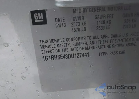 2013 Chevrolet Volt z USA, uszkodzony, nr VIN 1G1RH6E48DU127441